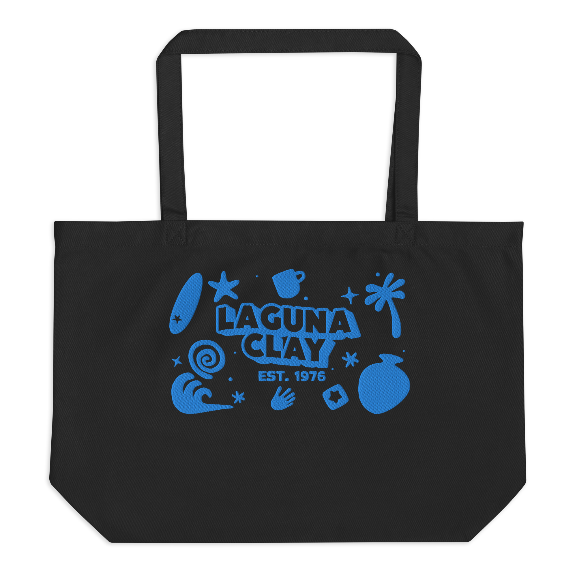 Laguna Tote Bag - Black w/ Blue Embroidery