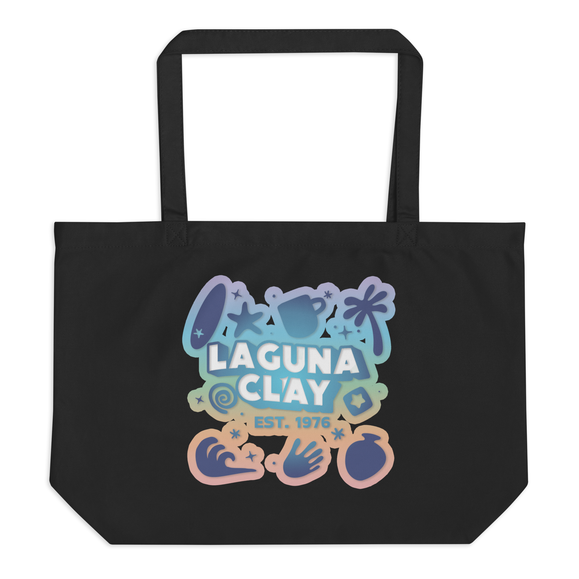 Laguna Tote Bag - Black w/ Rainbow Print