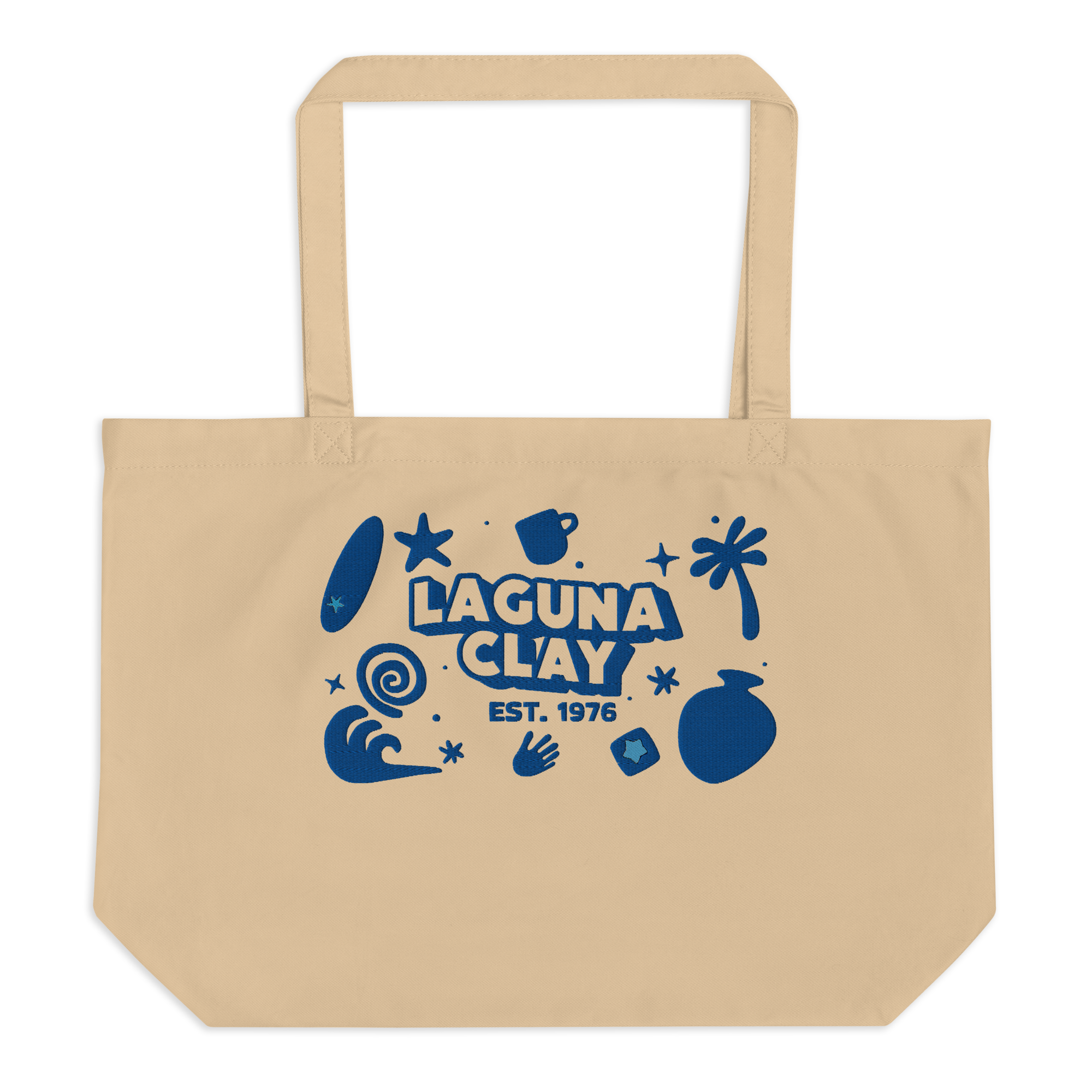 Laguna Tote Bag - Oyster w/ Blue Embroidery